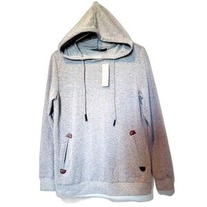 Doe & Rae Gray Hoodie Women Small Pullover Long Sleeve Casual Cozy Sweatshirt